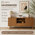 injhhct™ Havenwood Solid Oak Storage Console – Scandinavian Mid-Century Modern Entryway Cabinet