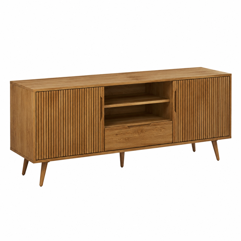 injhhct™ Havenwood Solid Oak Storage Console – Scandinavian Mid-Century Modern Entryway Cabinet