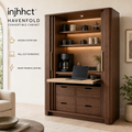 injhhct™ Havenfold Convertible Cabinet – Hidden Coffee Bar & Workstation with Pocket Doors
