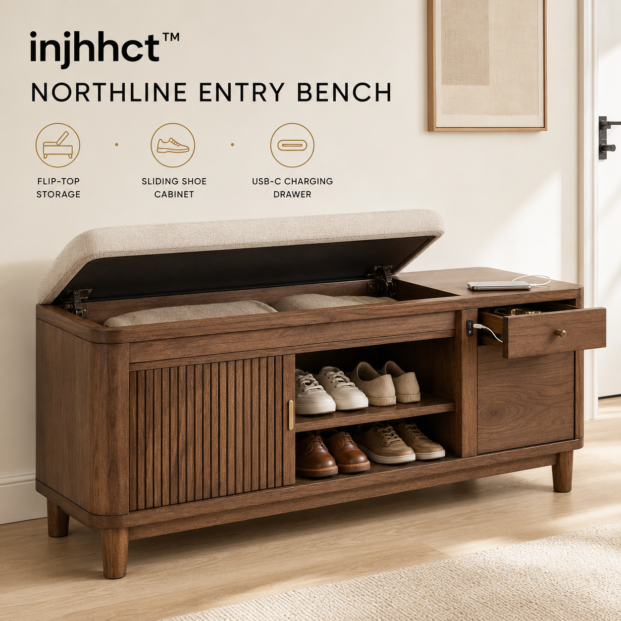 injhhct™ Northline Flip-Seat Entry Bench